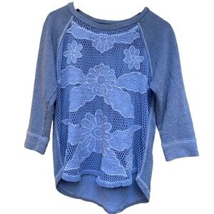 Lucky Brand | Lucky Lotus | Blue | Crochet | Terry Cloth Sweatshirt | Size:M